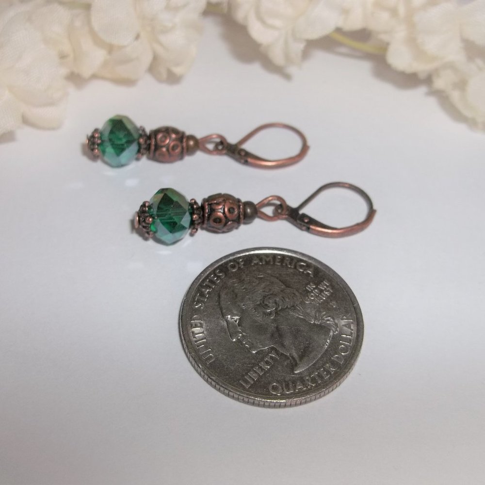 Small Boho Earring Set AB Green & Copper Beaded Dangle Jewelry Handmade NWT 5801 - Picture 5 of 6
